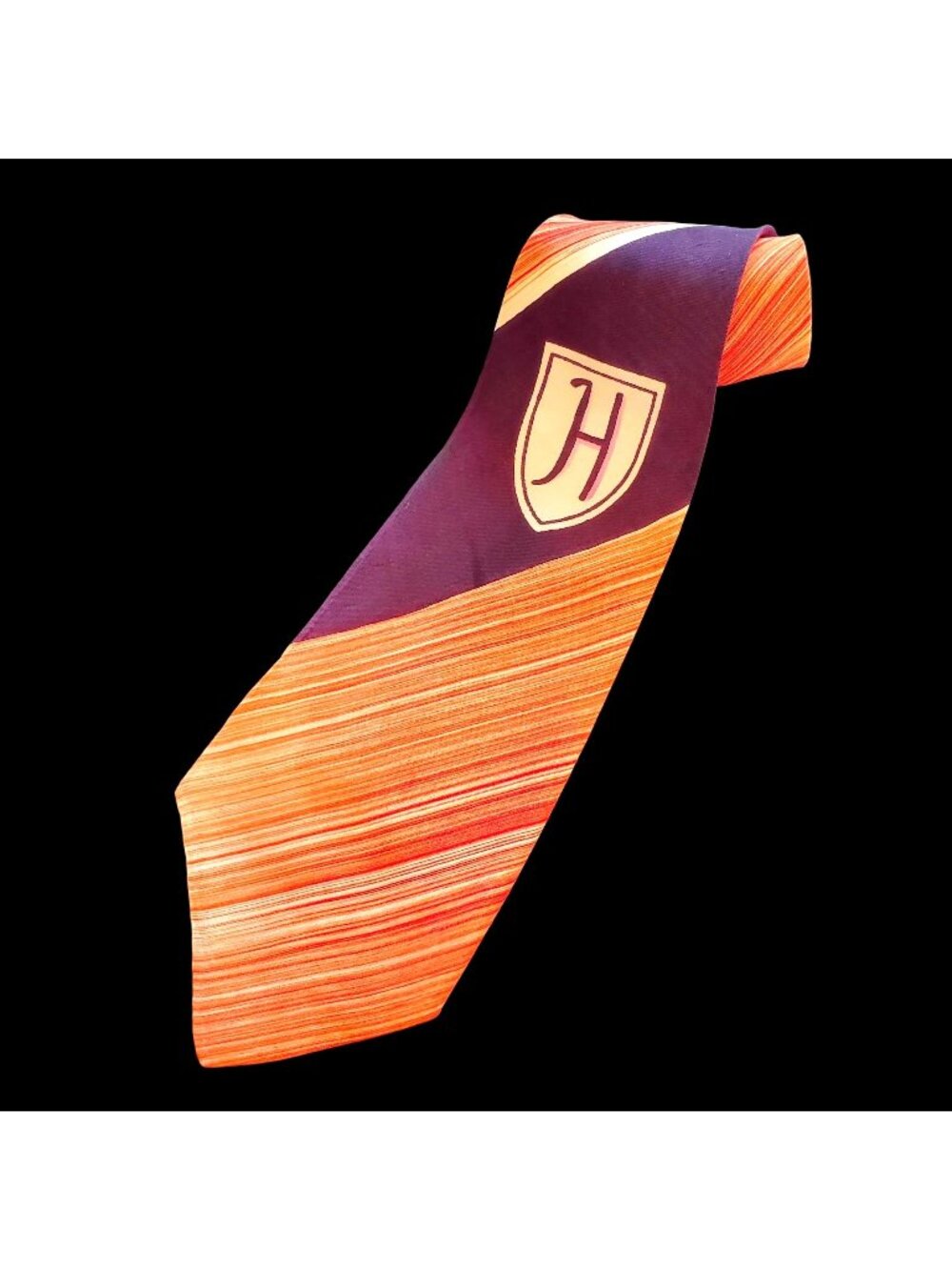 Vintage 1930s Tie Wide Orange Purple H Monogram 4 Inch
